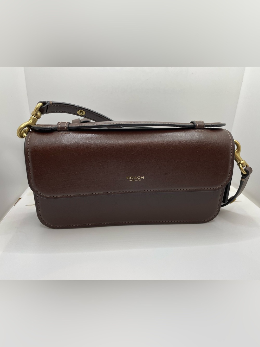 Coach New York Elora Top Handle Crossbody Bag Brown Full Grain Leather